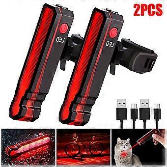 2-piece bicycle laser tail light Mountain bike USB charging Cool flash night riding warning light