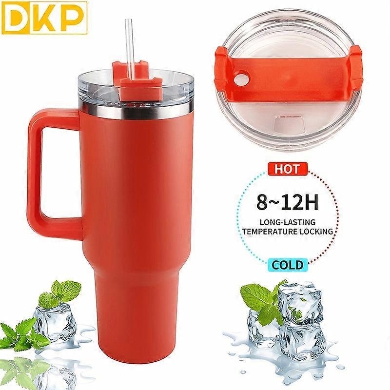 Borraccia isolata in acciaio inossidabile DKP da 40 once con manico e coperchio in paglia - Tazza da viaggio riutilizzabile per attività all'aperto, campeggio e guida - Perfetta
