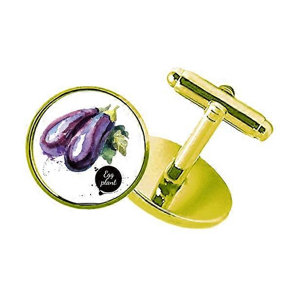 ナス野菜おいしい健康的な水彩画がちりばめられたビジネスメタルカフリンクスゴールデン