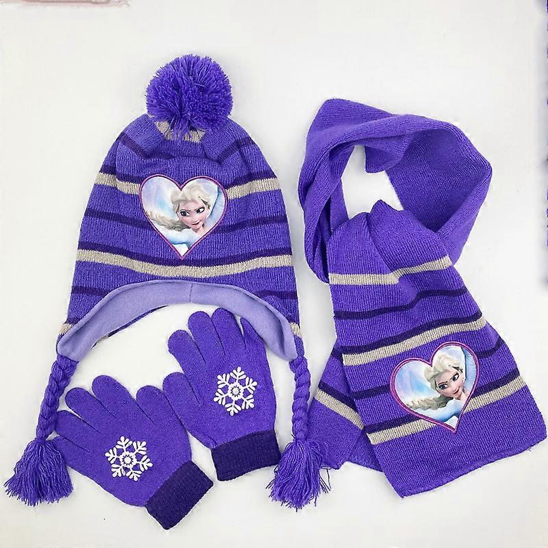 3pcs/set Kids Girls Frozen Elsa Hat, Scarf And Gloves Set Winter