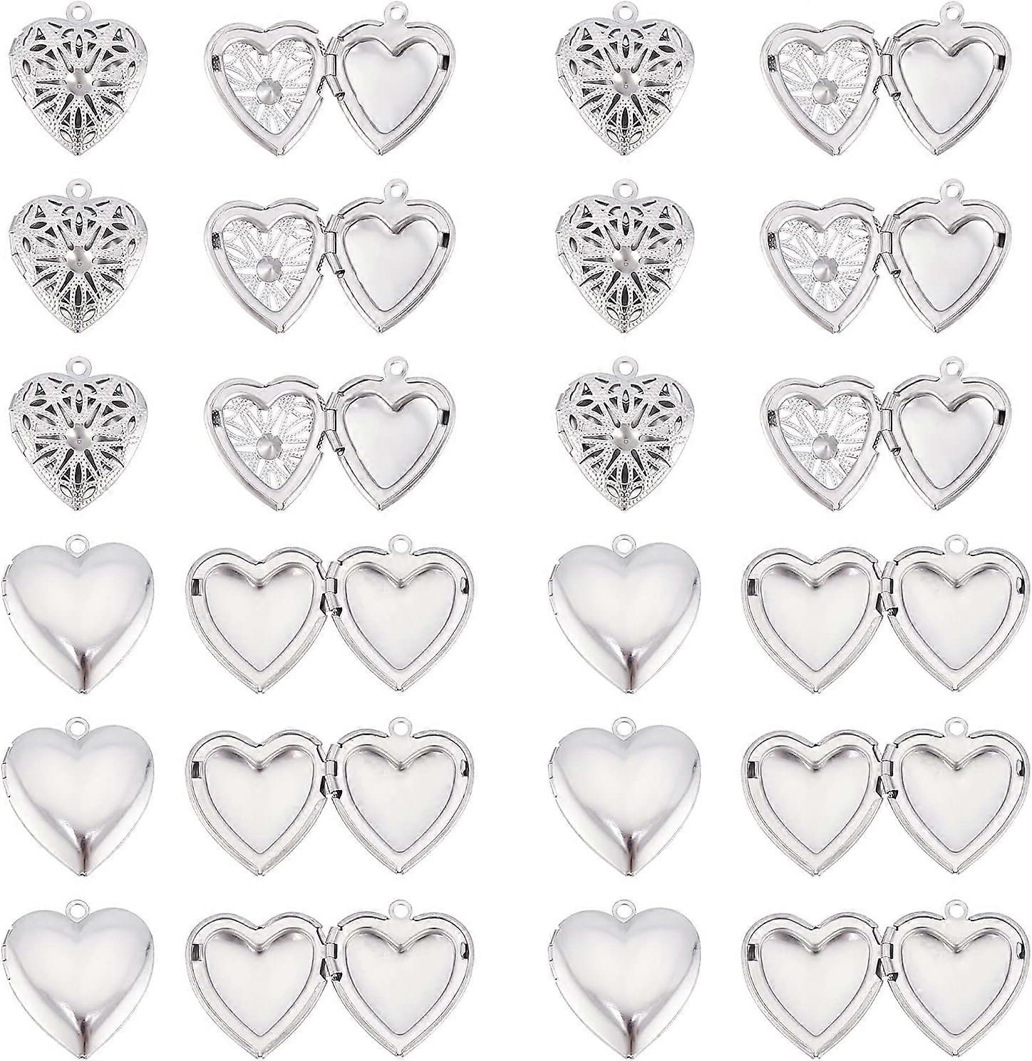20Pcs 5 Styles Locket Pendants Stainless Steel Photo Frame Pendant Shell/Flat Round/Heart/Book Charm Set DIY