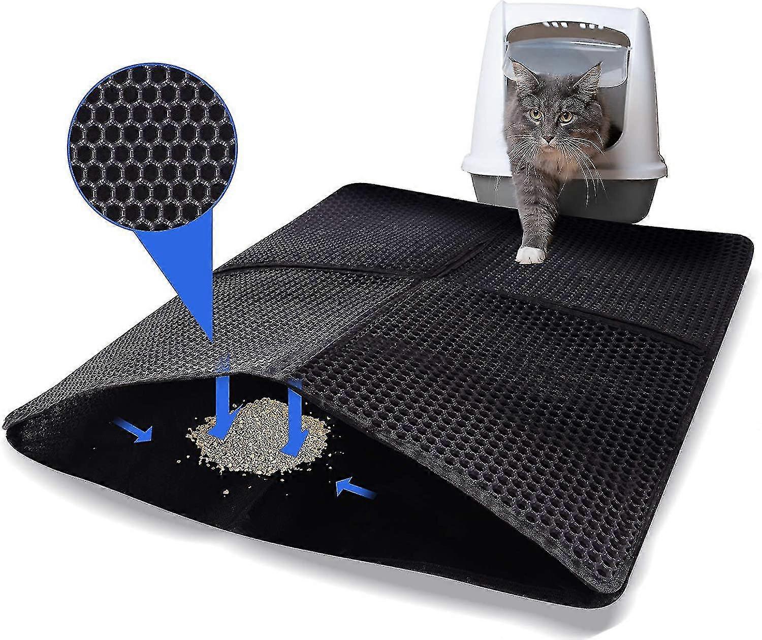Cat Litter Mat, Foldable Litter Mat Honeycomb Design Cat Litter Tray Mat, Double Layer Design Cat Litter Mat, Large Litter Mat