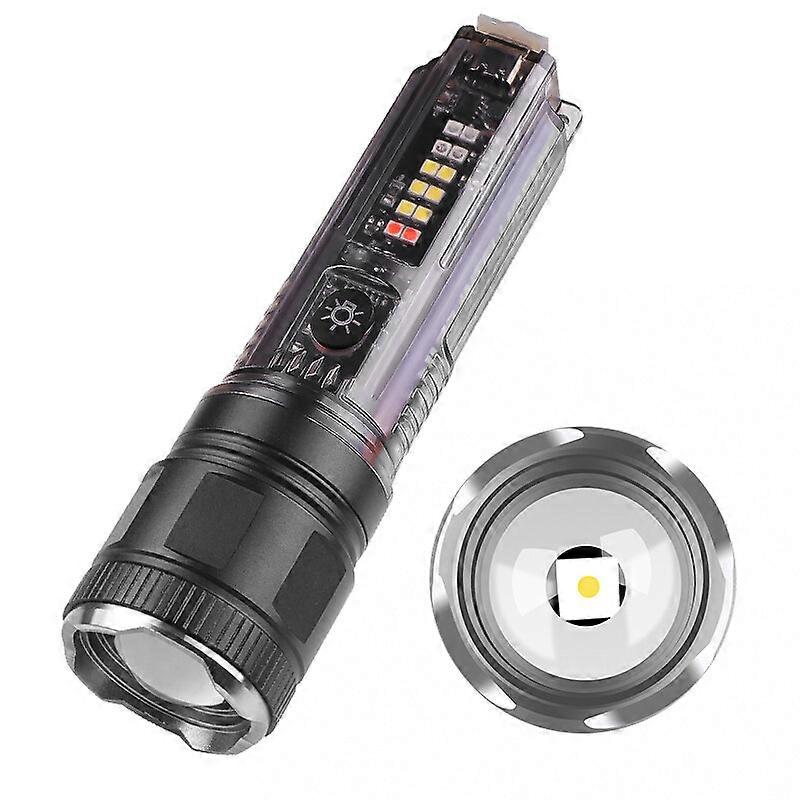 Solar Led Flashlight Telescopic Zoom Strong Light Type-c Flashlight Multi-light Source Outdoor Portable Emergency Lighting
