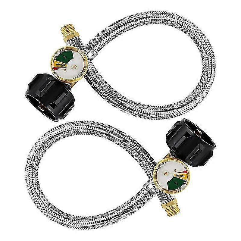 15 Inch RV Propane Hose Pigtail with Gauge for 5-40Lb Tanks - Stainless Braided Propane Hose Quick