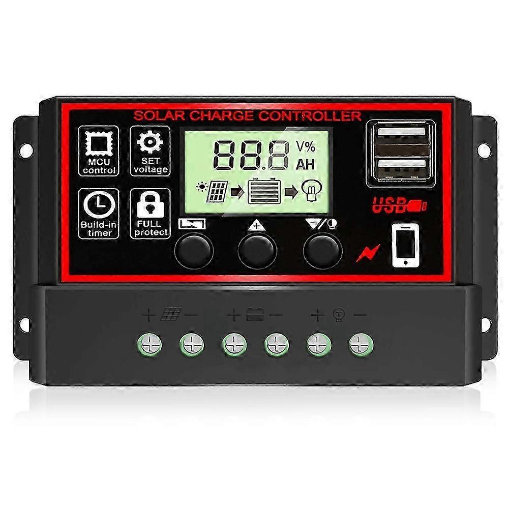 30a Solar Charge Controller, Solar Panel Battery Intelligent Regulator With Dual Usb Port 12v/24v P