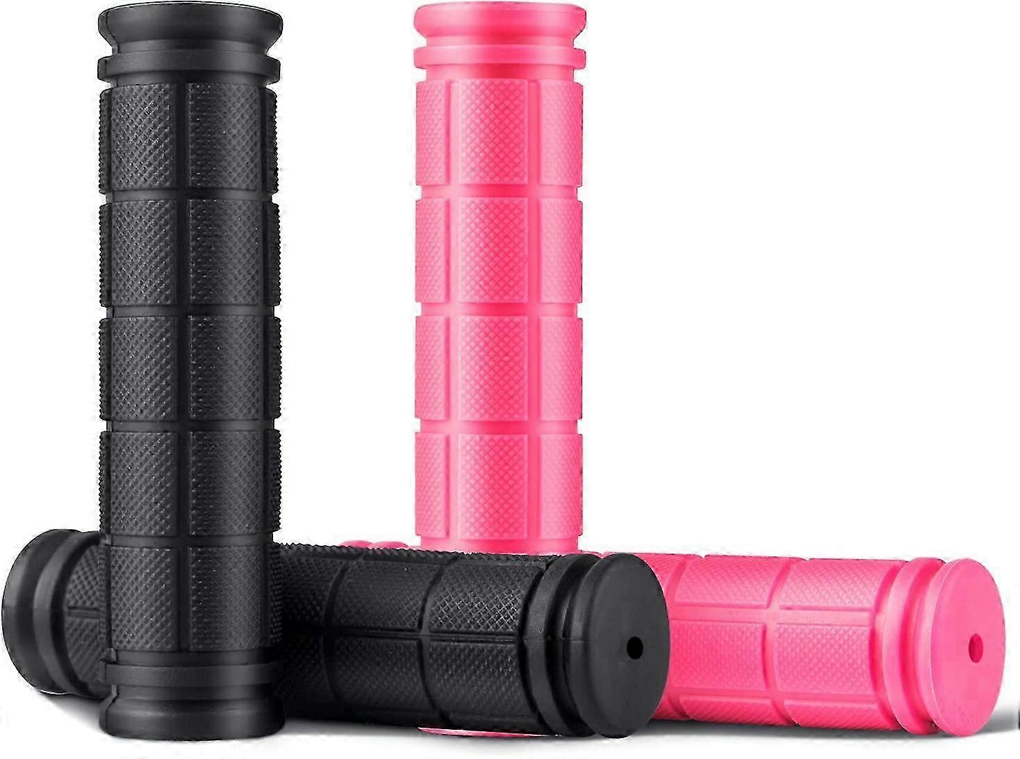 Bicycle Handlebar Grips, Soft Rubber Bike Handles Grip Universal Size, 2 set, Black+Pink