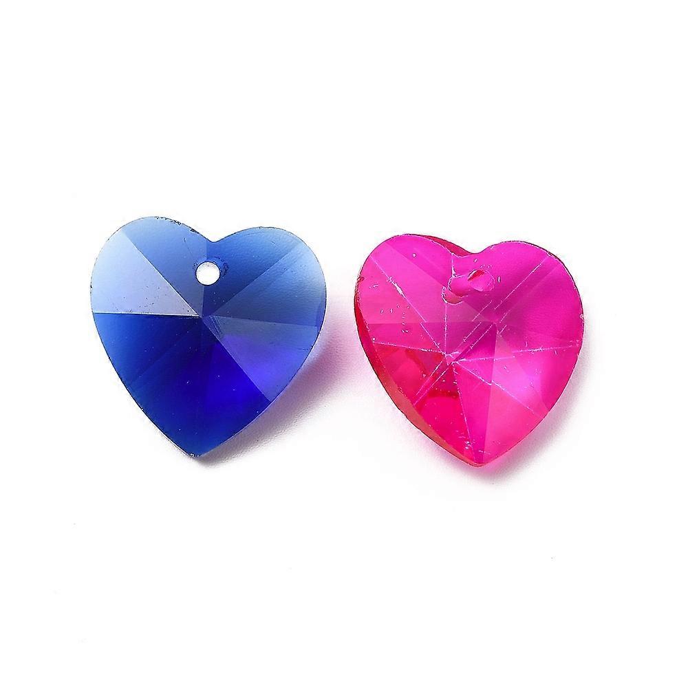 Glass Charms Faceted Heart Pendants for Valentine's Day Jewelry Mixed Color 18x18x10mm Hole: 1mm