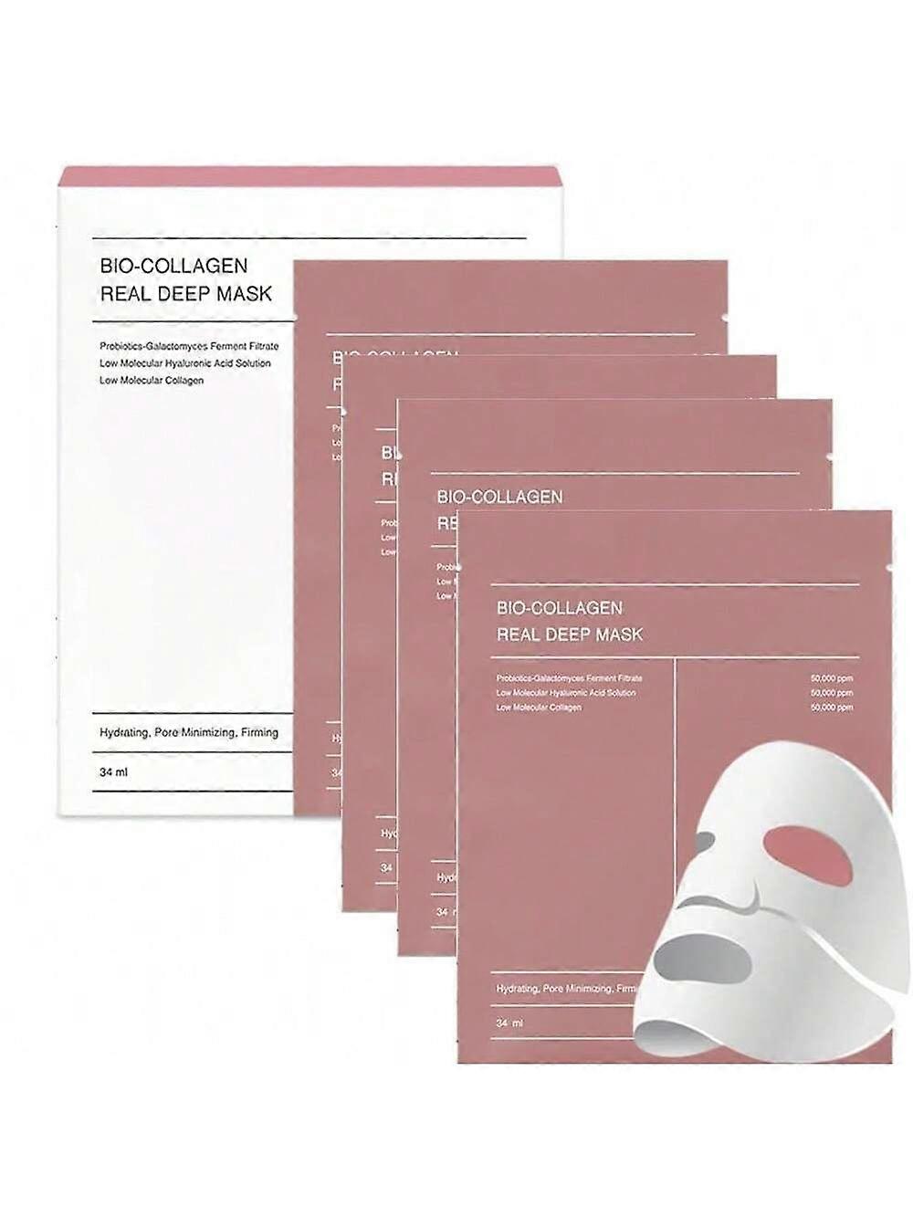 1set/4pcs Collagen Real Deep Facial Mask-4PCS,Hydrating Overnight Hydrogel Mask, Pore Minimizing, Elasticity Improvement