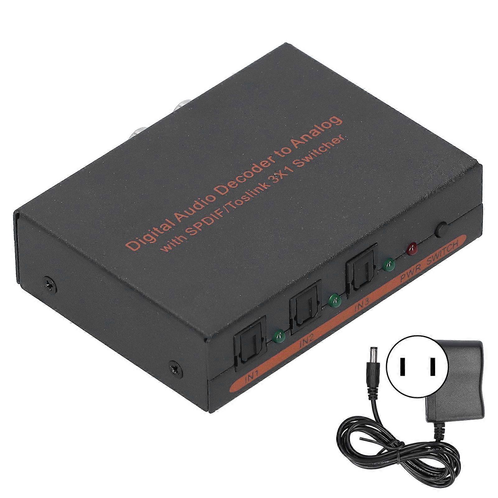 3x1 Optical Fiber Digital Audio Decoder Optical to for SPDIF/AV/RCA Converter 100240VUS Plug