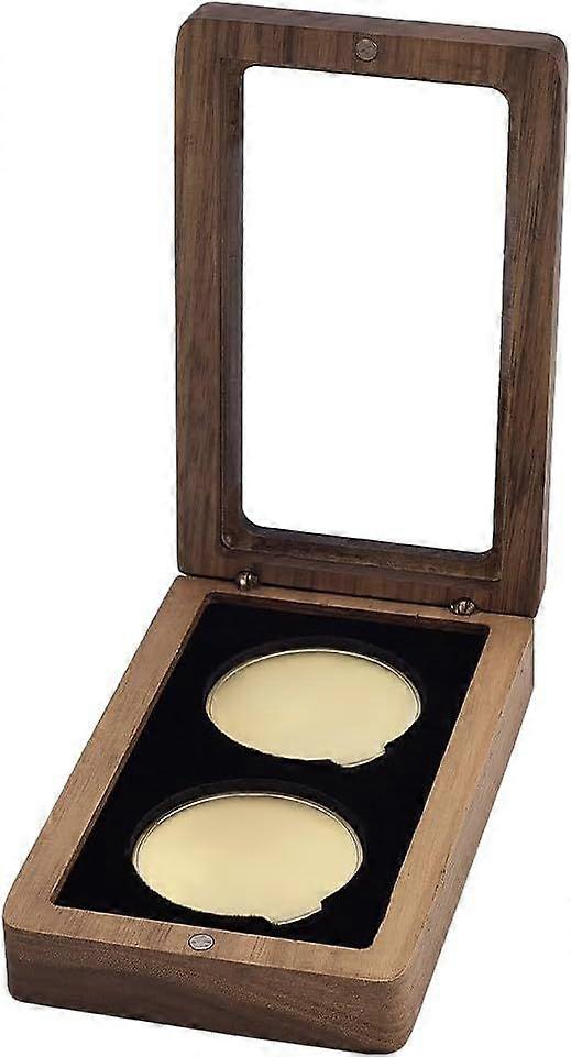 Wood Challenge Coin Presentation Display Box with Black Inside 40mm Double Slots Coin Storage Box with Visible Window Magnetic Clasp Medal Display Cas
