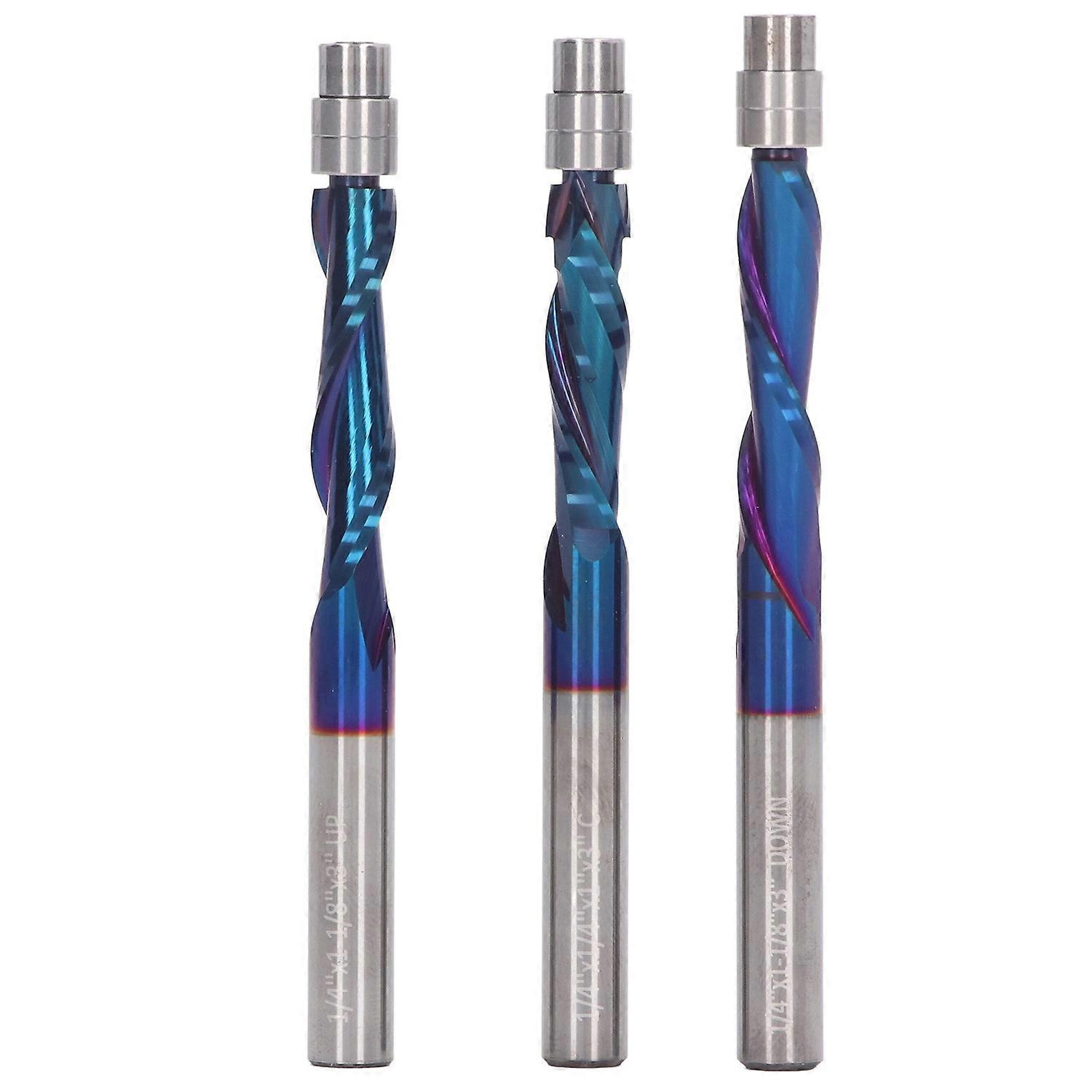 3Pcs Upward Down Milling Cutter Cemented Carbide 1/4 Shank Flush Trim Router Bit Milling Cutter