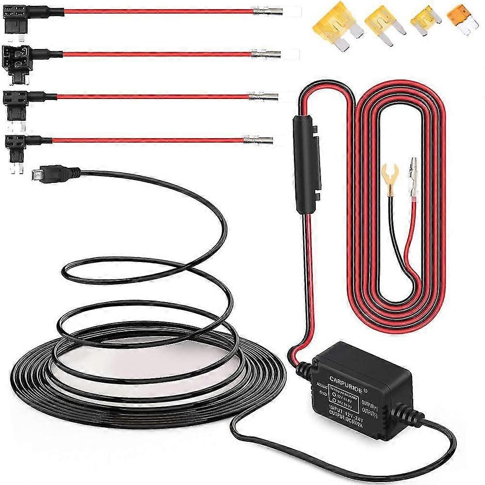 1 Set Dash Cam Mini Usb 12v 30v To 5v Dash Cam Hardwire Kit Add A Circuit Fuse Holders, Low Voltage Protection