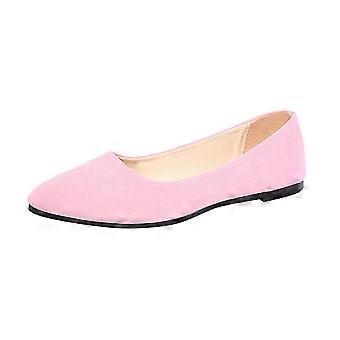 Fashion Women Lady Pointed Flat Shoes Suede Shallow Mouth Casual Loafers(Pink,37)