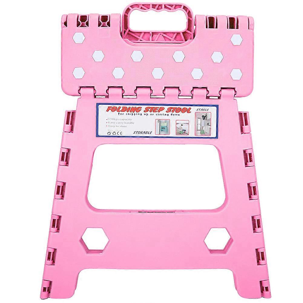 Portable Folding Stool Plastic Folding Ladder Stool Plastic Stool 28.5*21.5*32cm（Pink）