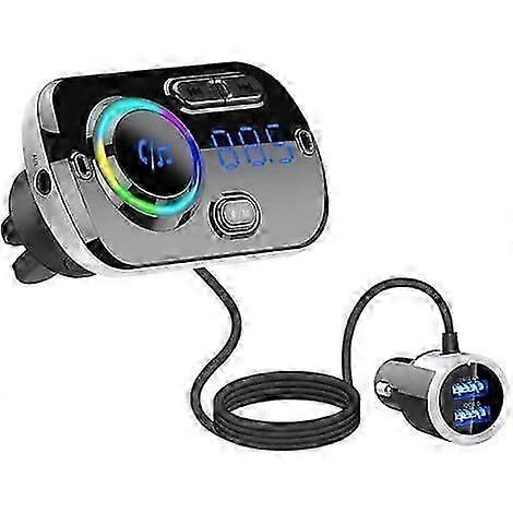 Hidou Bluetooth FM Transmitter Car Adapter with 7-Color Charger, QC3.0, Hands-Free MP3 Player Kit, Siri/Google Assistant Compatible