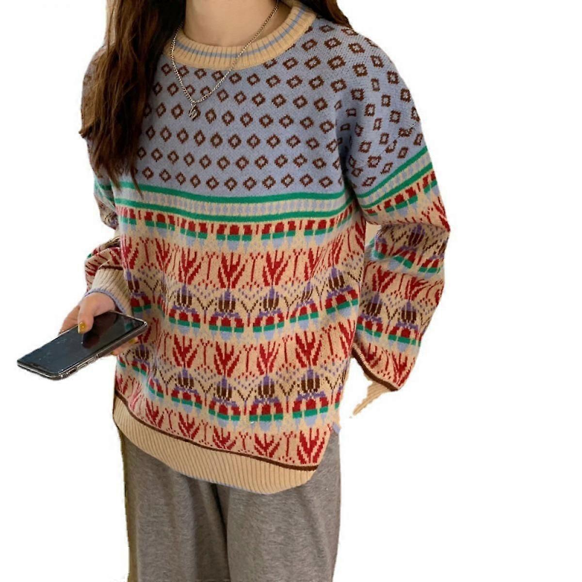 Damen Pullover Pullover Lange lässig Rundhalsausschnitt Strick Pullover Bluse Tops