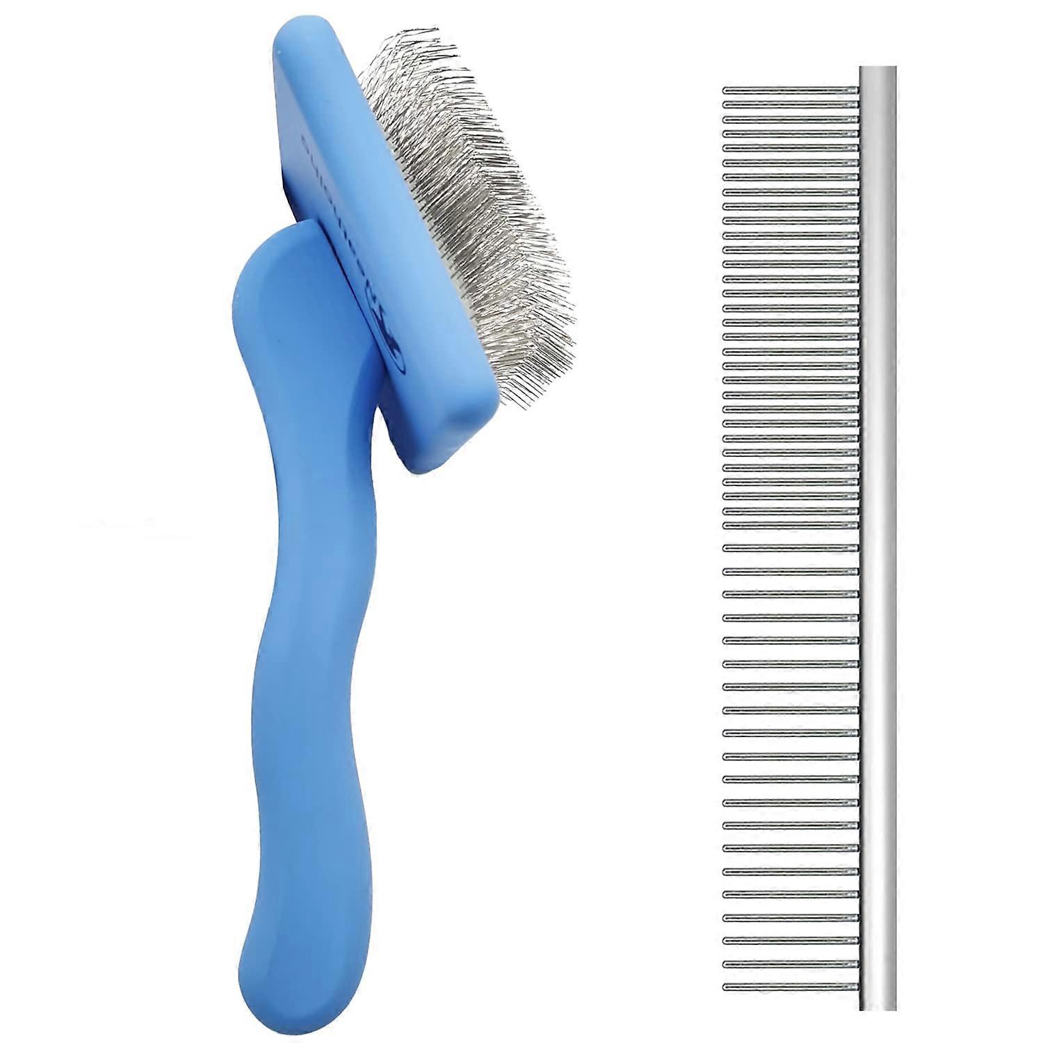 Pet Comb Set for Long-Haired Cats and Dogs - Double-Sided Metal and Plastic Grooming Tool for Easy Detangling and Shedding Reduction