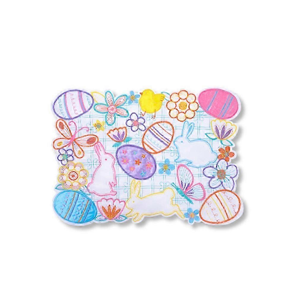 Easter Table Runner with 3D Egg Bunny Exquisite Burlap Happy Easter and Lace Table Runner for Easter Table Decorations