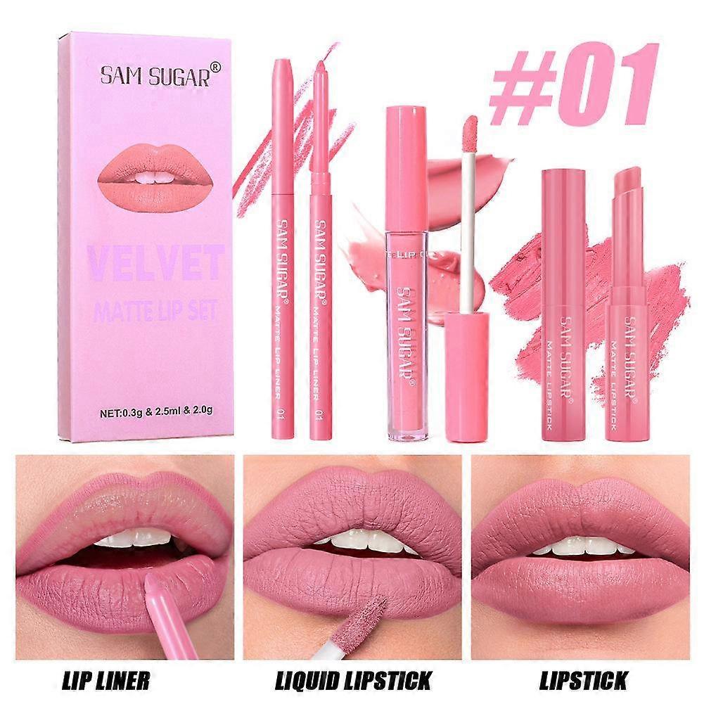 3pcs/set Velvet Lipstick Lip Gloss Waterproof Matte Lip Liner Liquid Lipstick