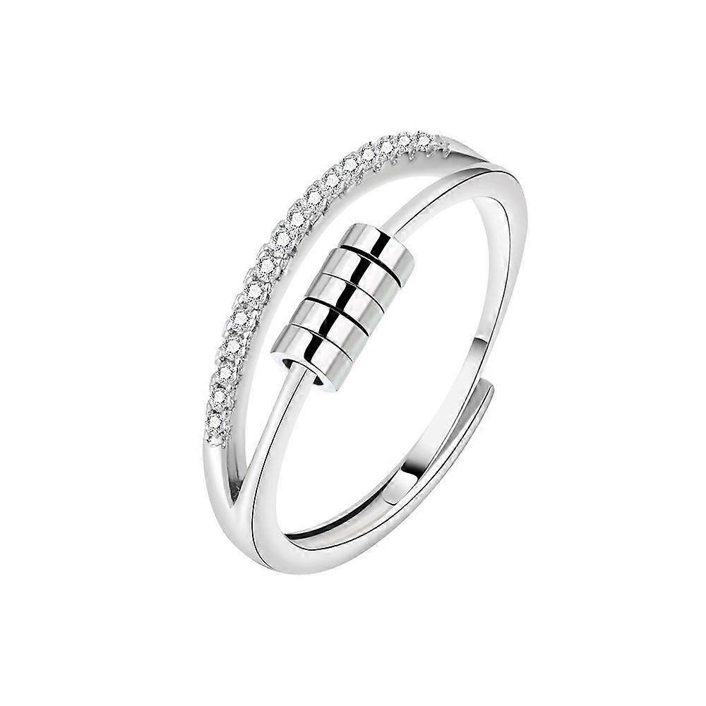 S925 Sterling Silver Five Ring Zirconia Rotatable Ring