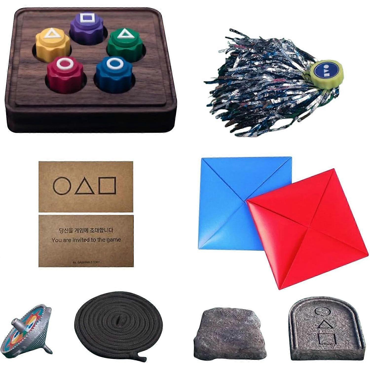 Korean Folk Game Set, Squid game Collection 2, Including Jebi Chagi, Gong-Gi, Paeng-Y, Biseokchigi, Ddakji