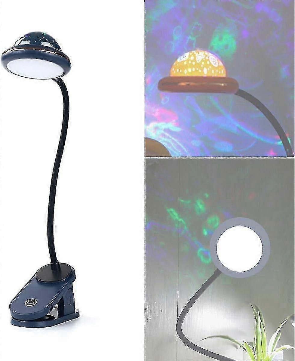 Clip Lamp For Kids, Usb Rechargeable Led Clip Reading Light With Star Projection, Gooseneck Bedside Lamp, 360 Touch Dimming (blue)