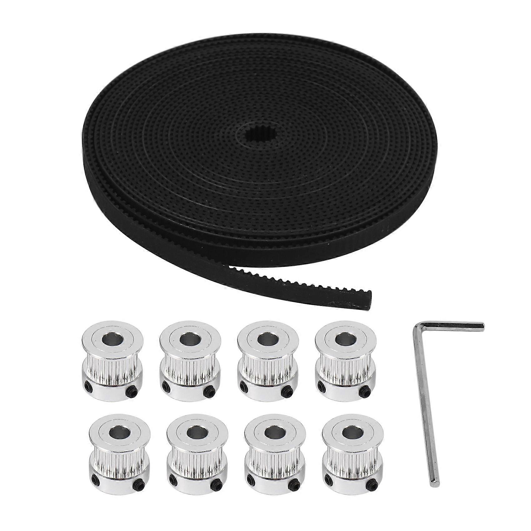 8Pcs 5mm 20 Teeth Aluminum Timing Pulley Wheel+5 Meters Rubber 2mm Pitch 6mm Wide Timing Belt for 3D