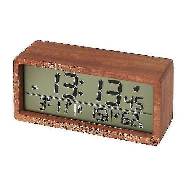 1906 Wooden LCD Alarm Clock Backlight Snooze Mode Night Stand Clock with Date Temperature Humidity