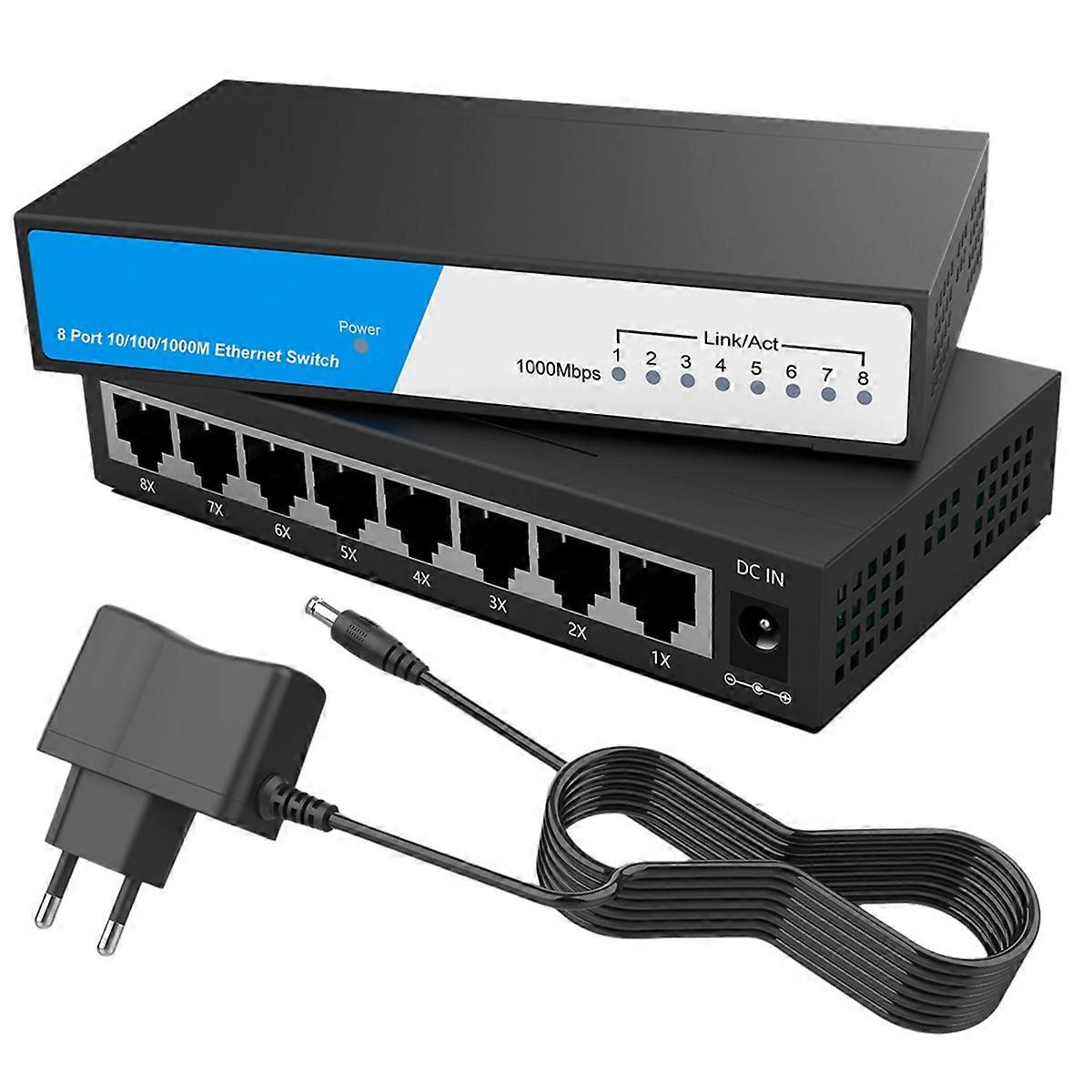 8 Port Gigabit Ethernet Switch, 10/100/1000Mbps, EU Plug