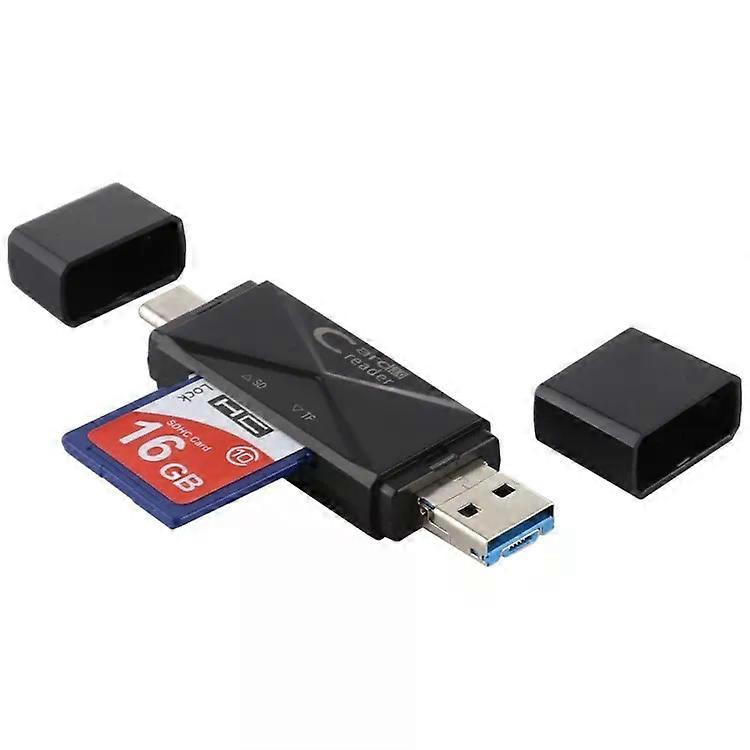 USB-C Card Reader-SD,TF,Micro USB to USB 3.0-Black Black