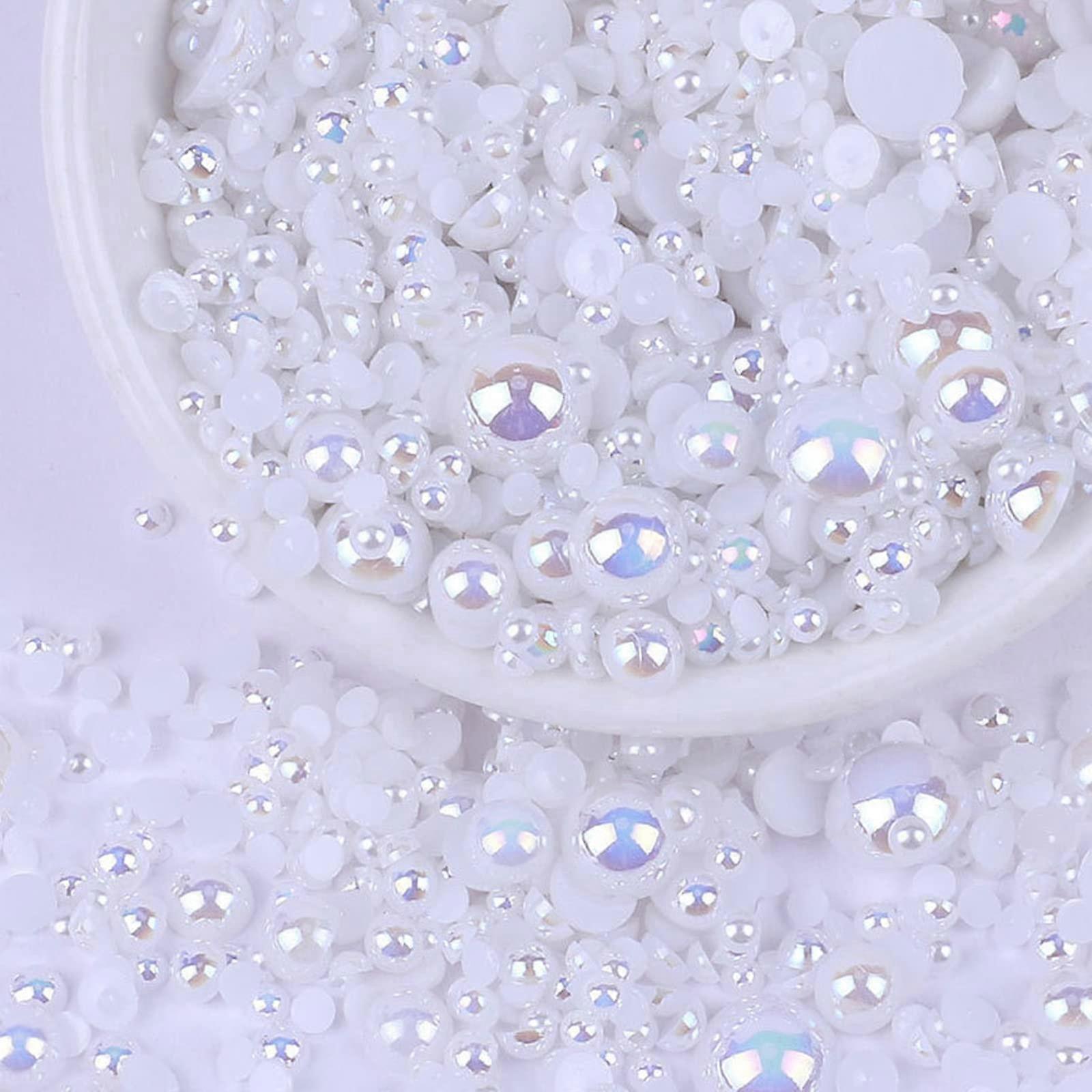 Flatback Pearls for Crafts, 50g White AB Half Pearls for Crafts, Mixed Size 3/4/5/6mm