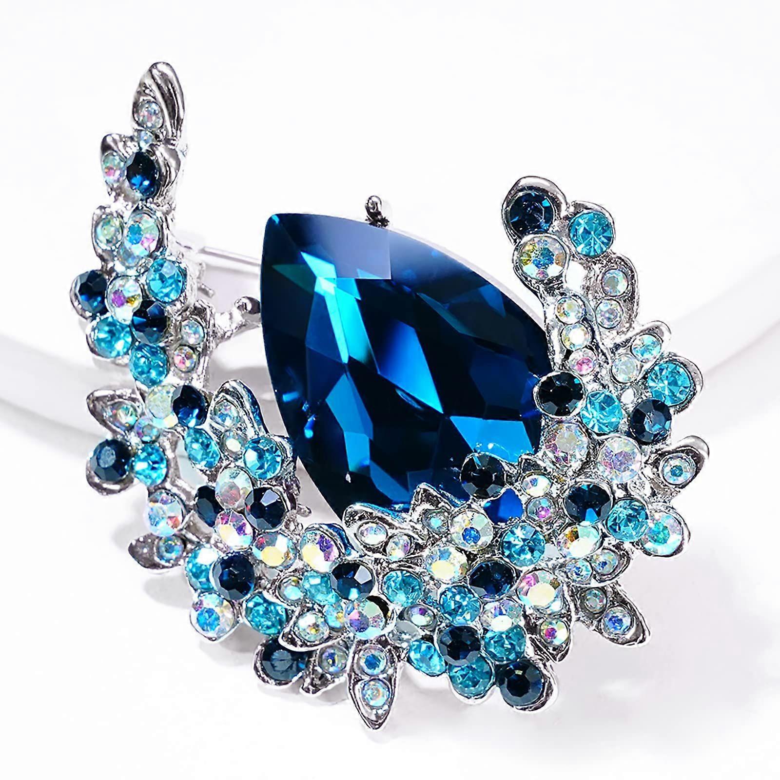 Colorful Artificial Crystal Moon Brooch Elegant