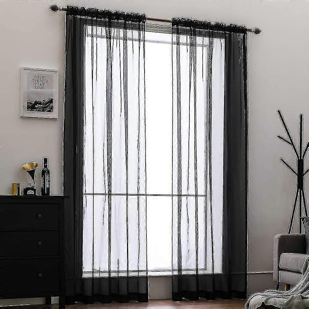 Voile Perde Şeffaf Perde, siyah, 140x245cm