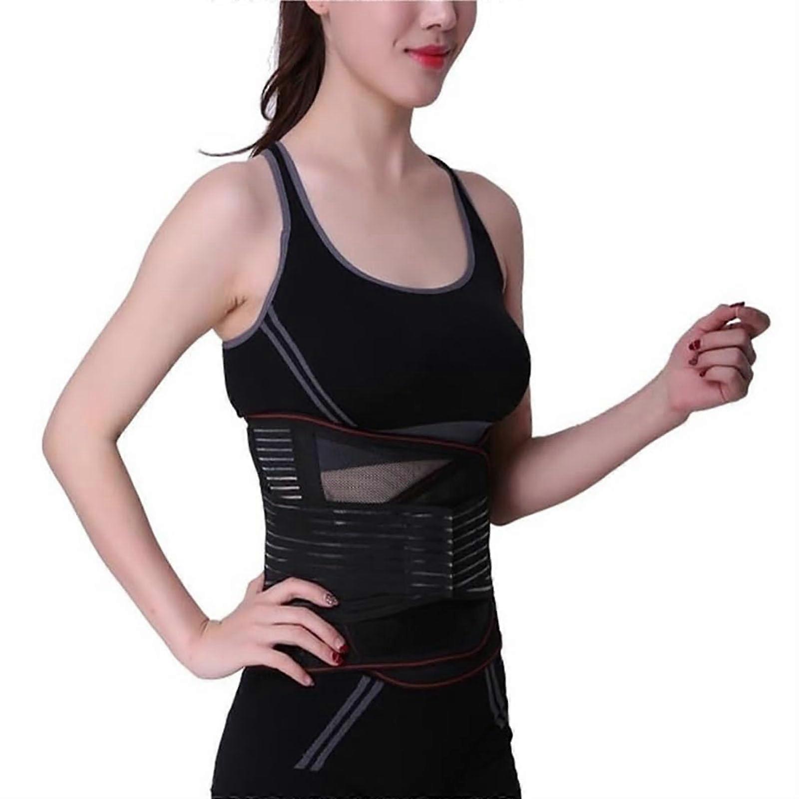 Lower Back Brace Double Pull Back Support Belt Breathable Posture Corrector Adjustable Lumbar Brace Black 2XL