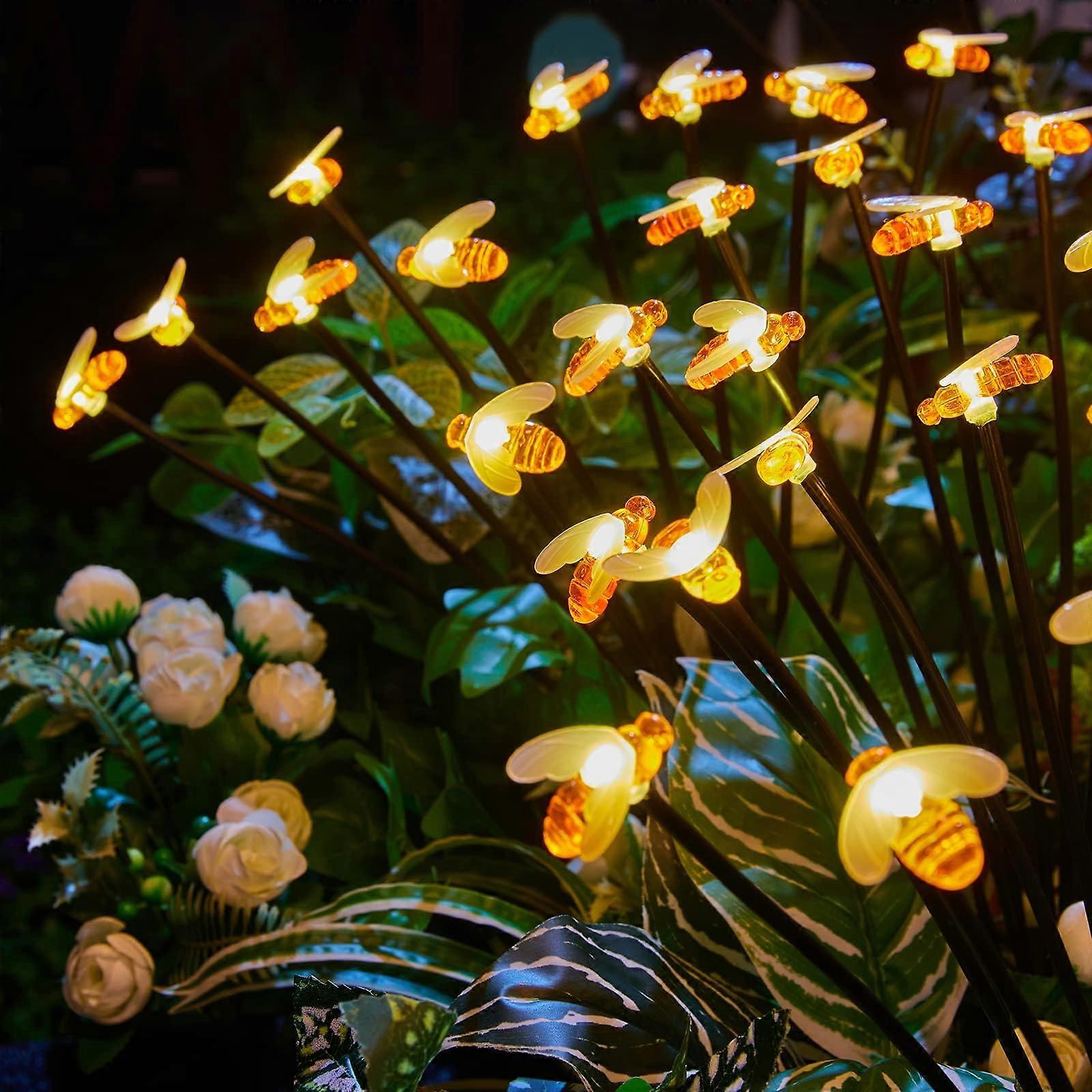 Solar Garden Lights 4 Pack 12 LED Bee Firefly with 2 Lighting Mode, Sway by Wind, Solar Decorative Lights