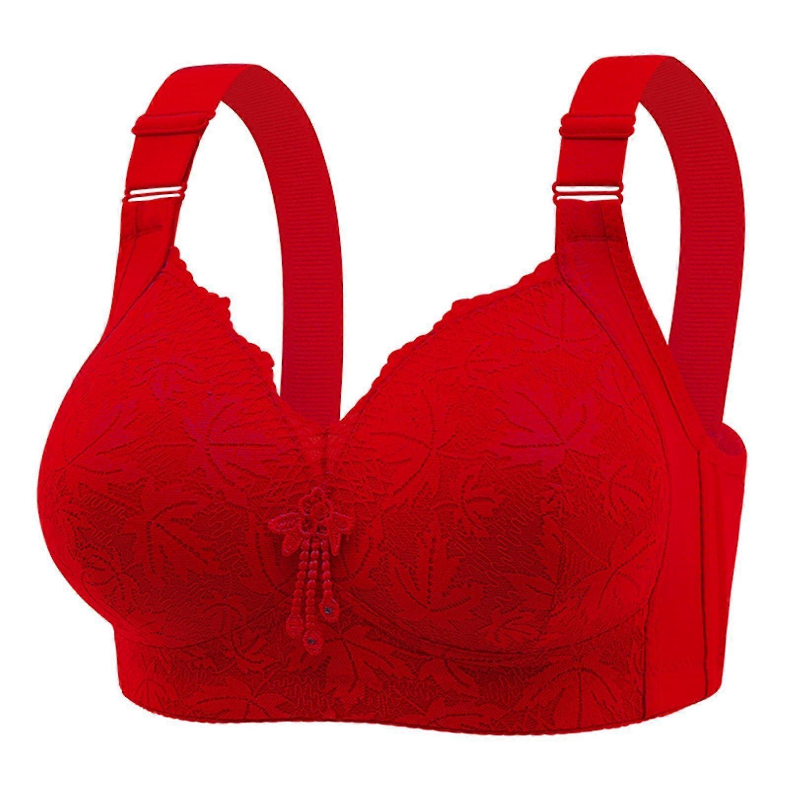 Women’s Wireless Bralette Sports Bra for Everyday Use, Comfortable Sleeping Bra with Adjustable Straps, Red, Size 46