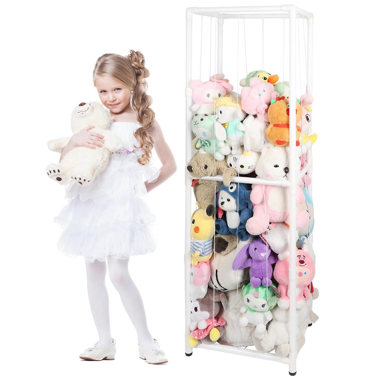 Stuffed Animal Storage Zoo Holder, Large White Vertical Organizer with PVC and Elastic for Bedroom, Playroom, Nursery