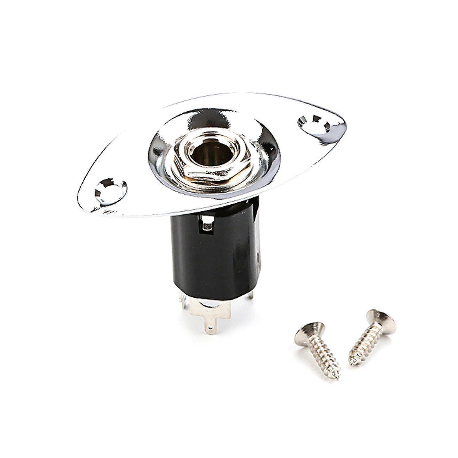 Oval Output Input Jacks Plate Socket with Screws Electric Guitar Pickup 6.35mm Output Jacks Plate for Electric Guitar Part