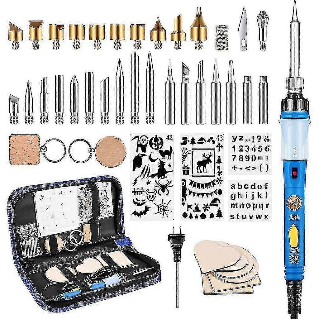 60w Wood Burning Carving Pyrography Pen Kit Adjustable Temp Soldering Iron Tips