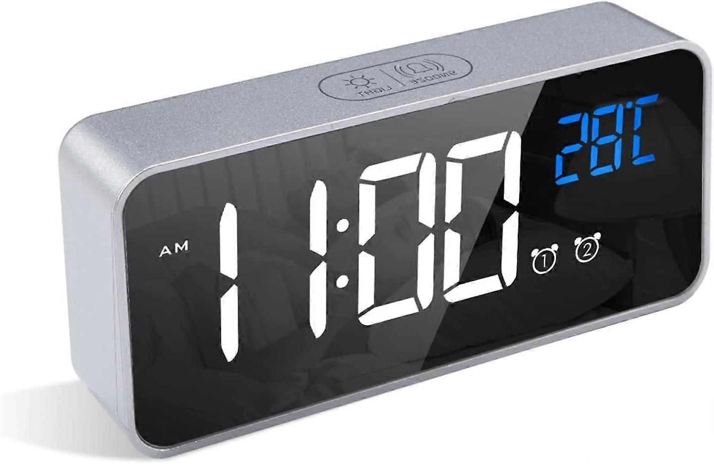 Digital Alarm Clock, LED  Alarm Clock With Snooze Function, Rechargeable USB  Port (Silver)