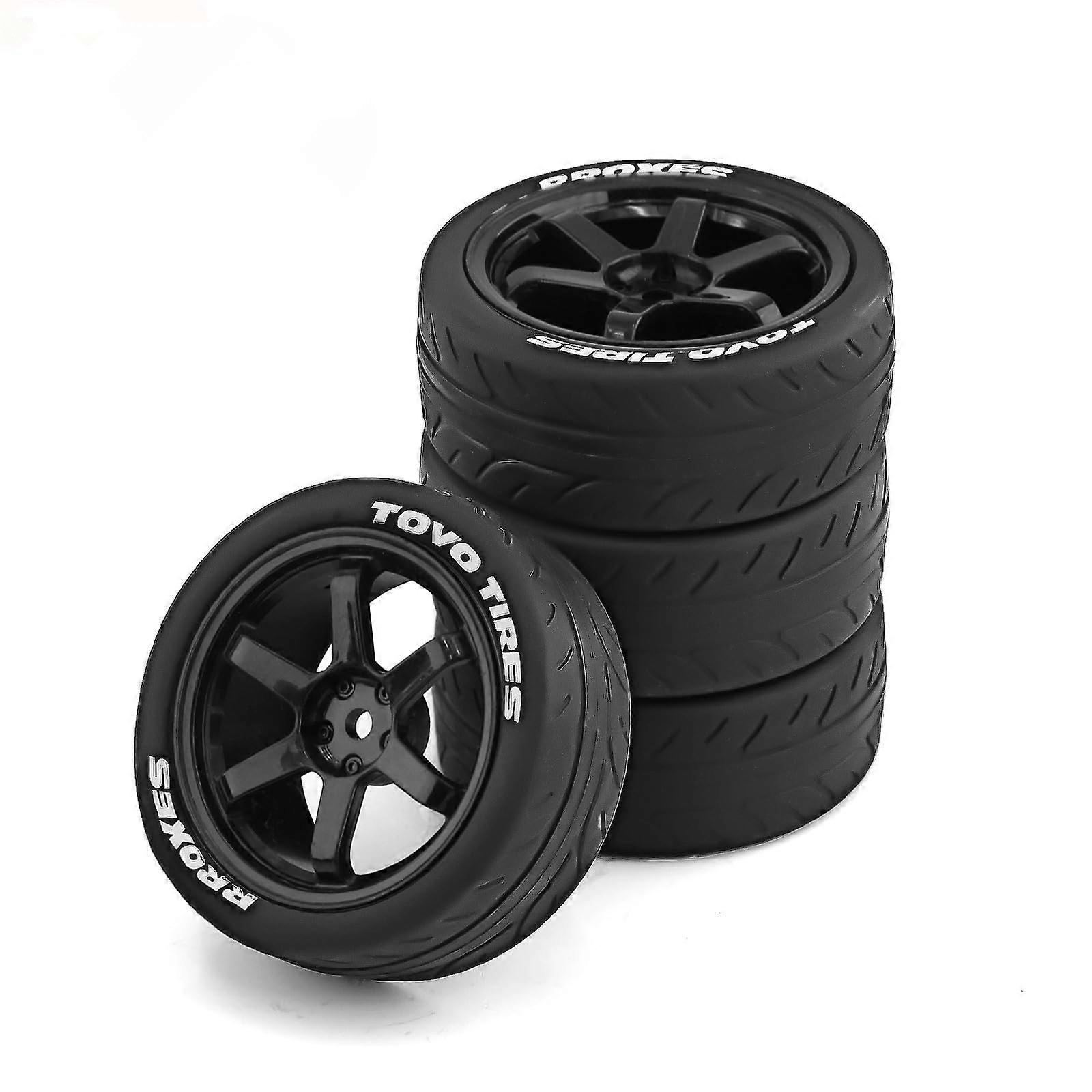 1/10 RC Rally Tires and Drift Wheels 12mm Hex for Tamiya TT01 TT02 XV01 4PCS (Black)