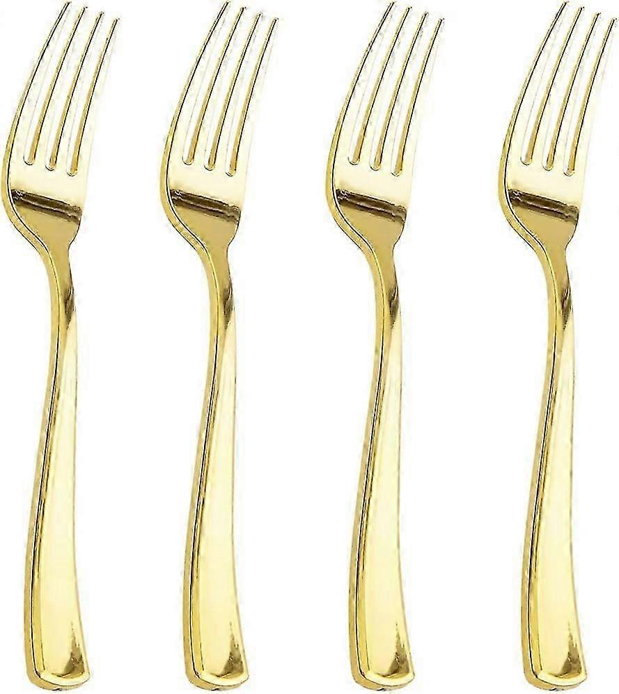 200pcs Gold Plastic Forks - Heavyweight Forks - 7.4 Inch Heavy Duty - Gold