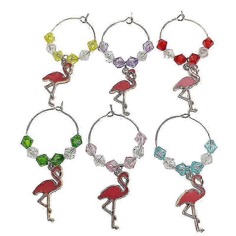 6 pcs Hawaiian-themed Flamingo Wine Markers Wine Charms (Assorted Colors)