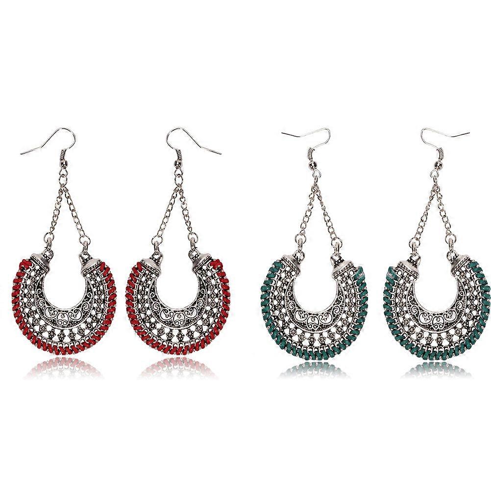 Statement Earrings Vintage Carved Weaving U-Shaped Flower Basket Light Green Anniversary 1Pair