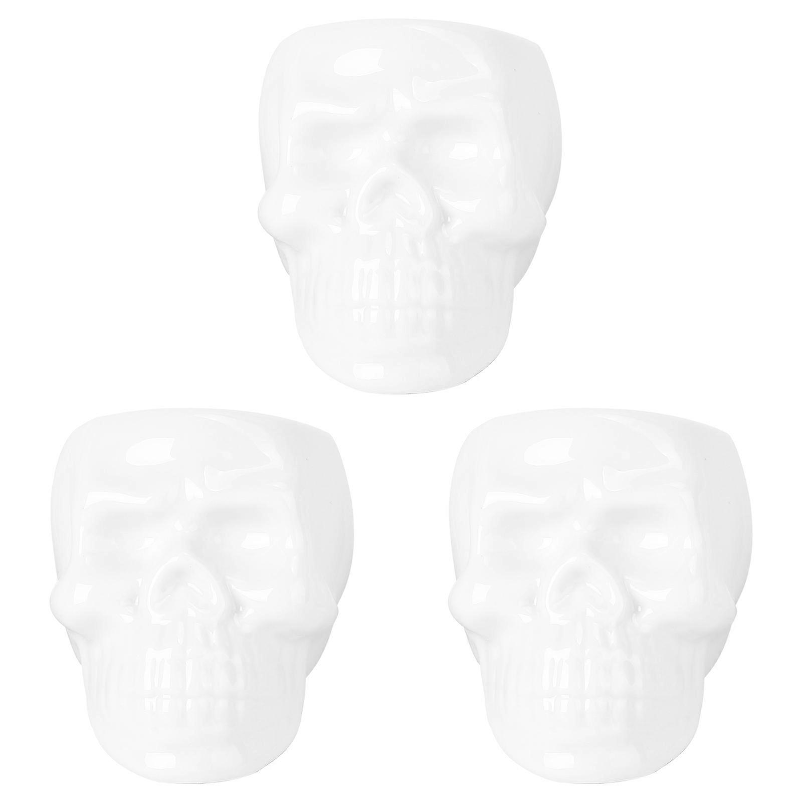 White Ceramic Planter Skull Shaped Halloween Scene Decoration 9 X 6 5 X 6 3 Cm For Office 3Pack