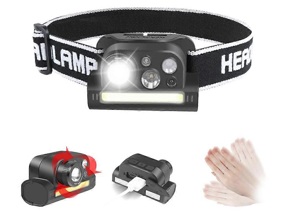 Rechargeable Head Torch with Magnetic & Zoomable, LED Head Torch with Motion Sensor for Running, Powerful Head Torch(Black)
