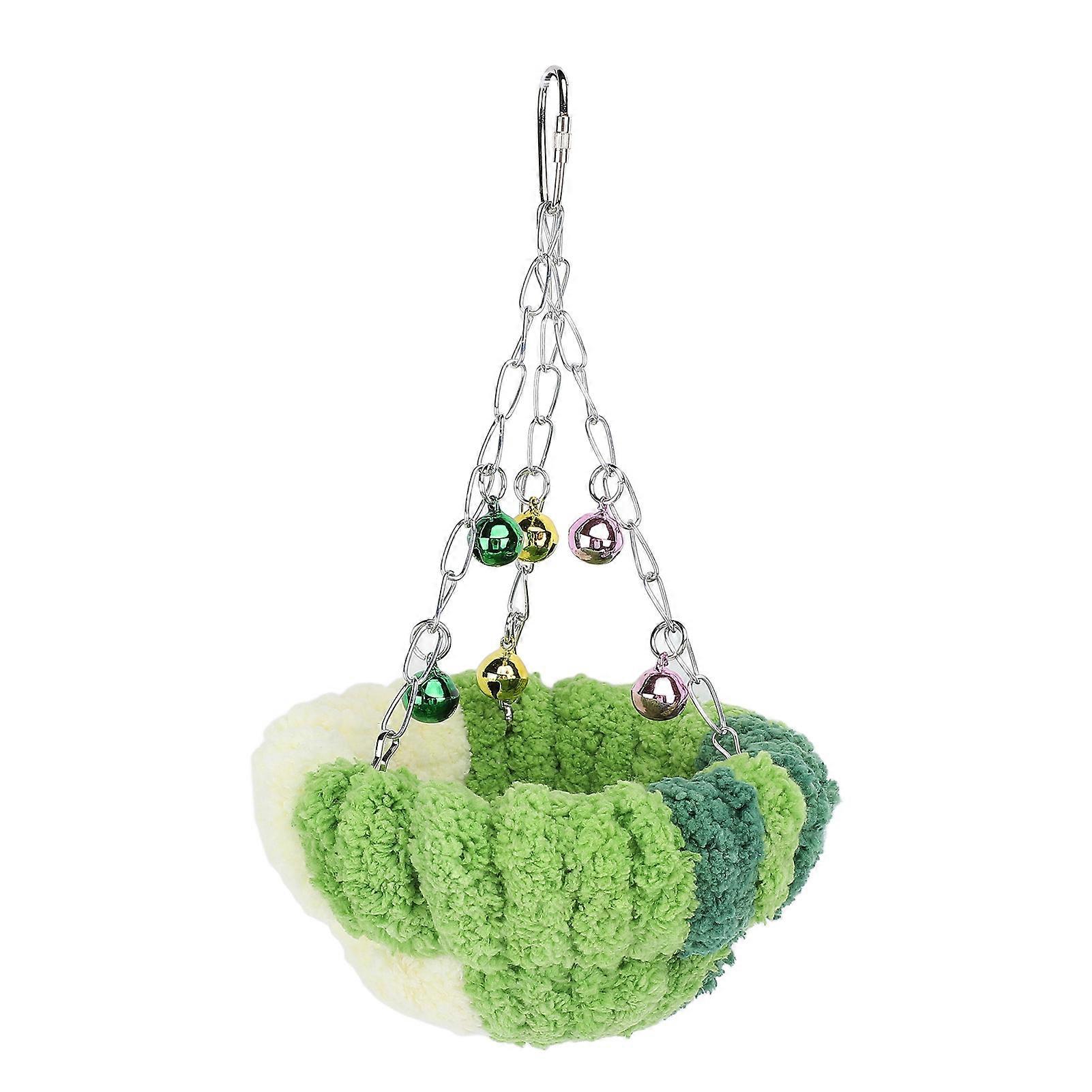 Warm and Comfortable Bird Nest Soft Cute Plush Bell Pendant Parrot Breeding Nest Hanging Bed Swing for Home Indoor Small Dark Green