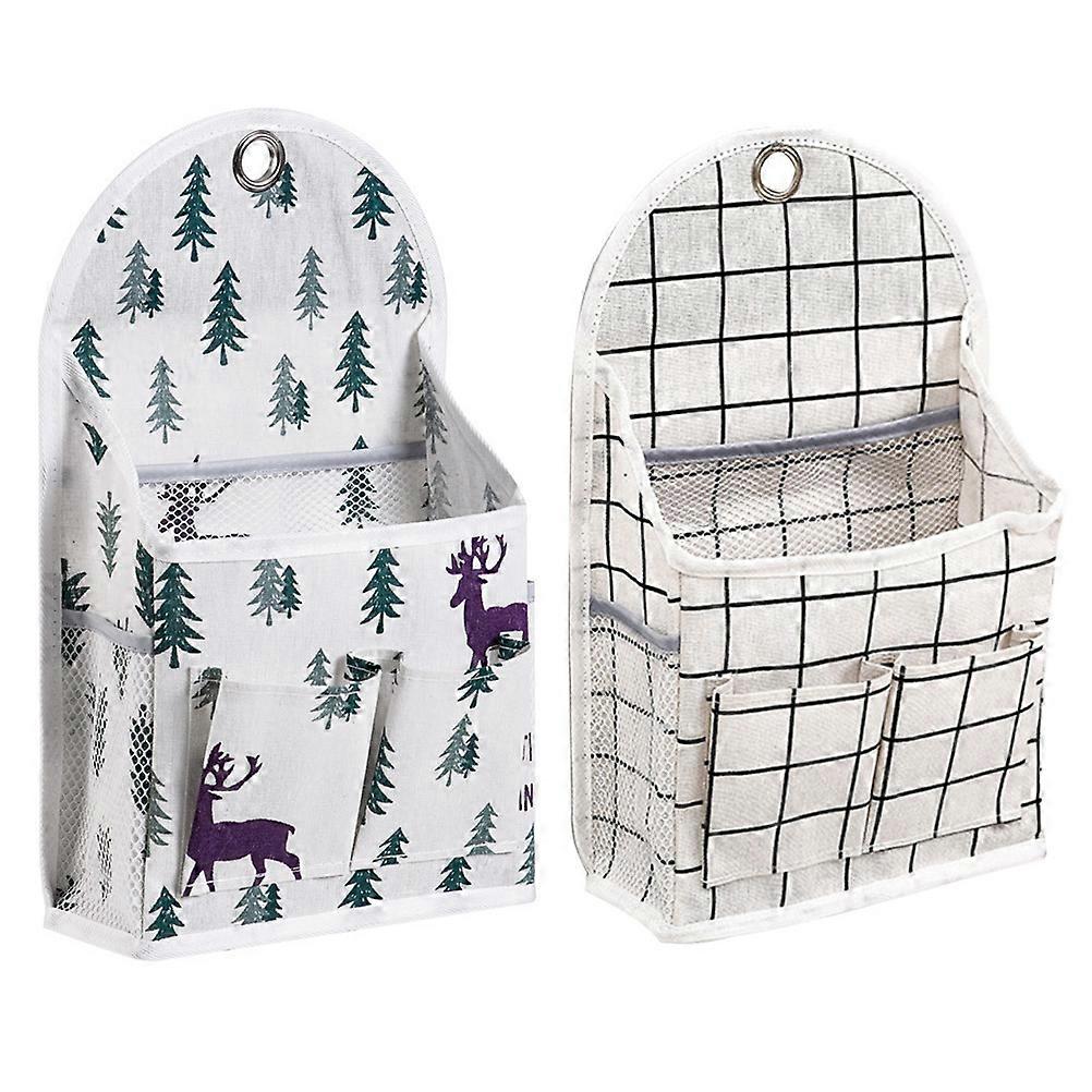 Hanging Organizer Bag Wall Hung Storage Bag Multipurpose Rectangular 40x9cm White Cotton Linen 2Set