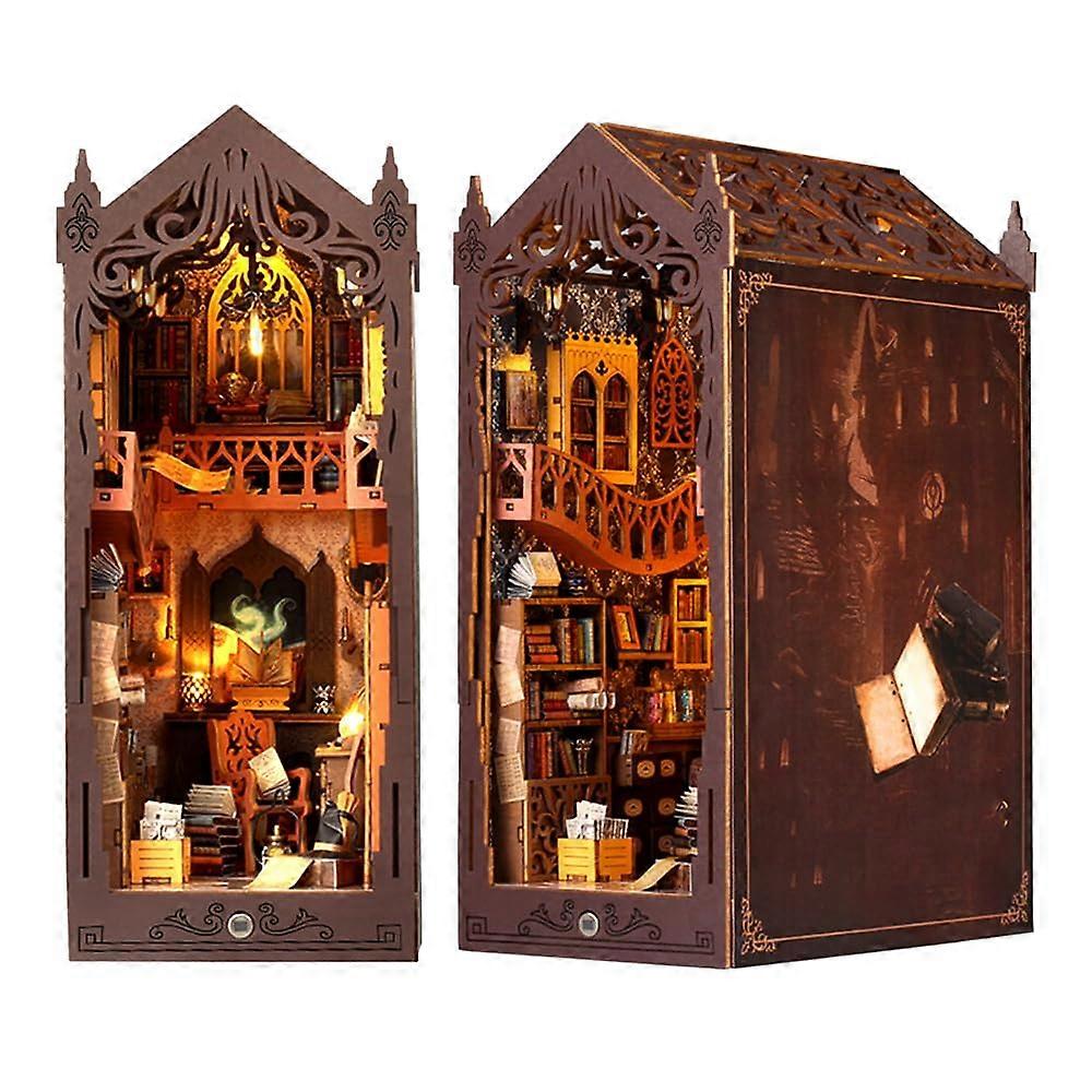 DIY Book Nook Kit, 3D Puzzle Wooden Bookend, DIY Miniature House with Sensor Light (Magic Library)