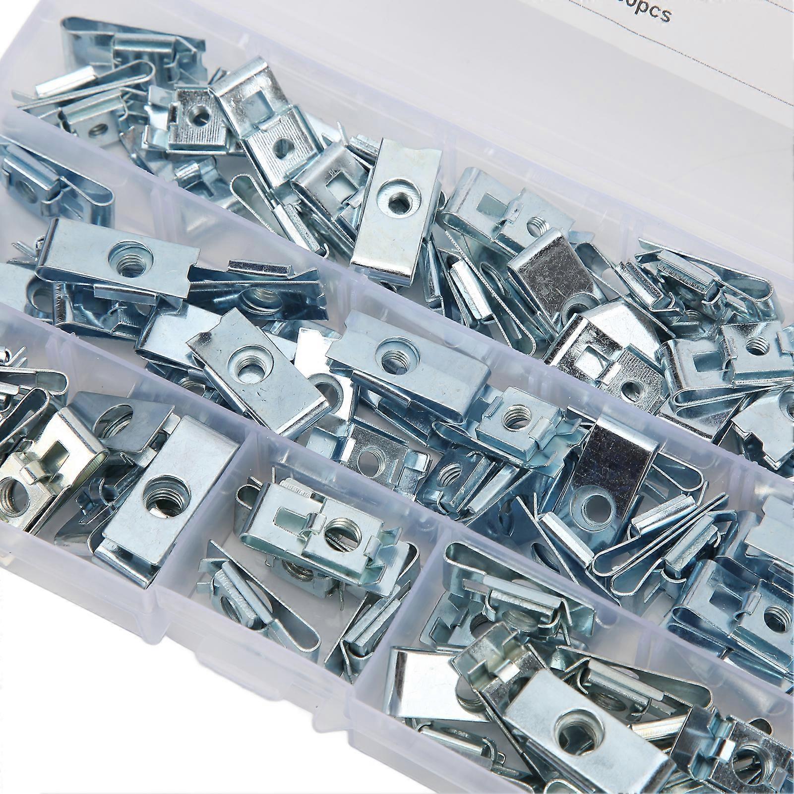 120pcs U Type Nut Clip Carbon Steel U Shape Clip Nut Part Fixed Interior for Motorcycle Car Tractor